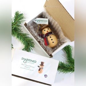 Wood Snowman Christmas Tree Ornament with Scarf, Handmade Snowman Holiday Decor